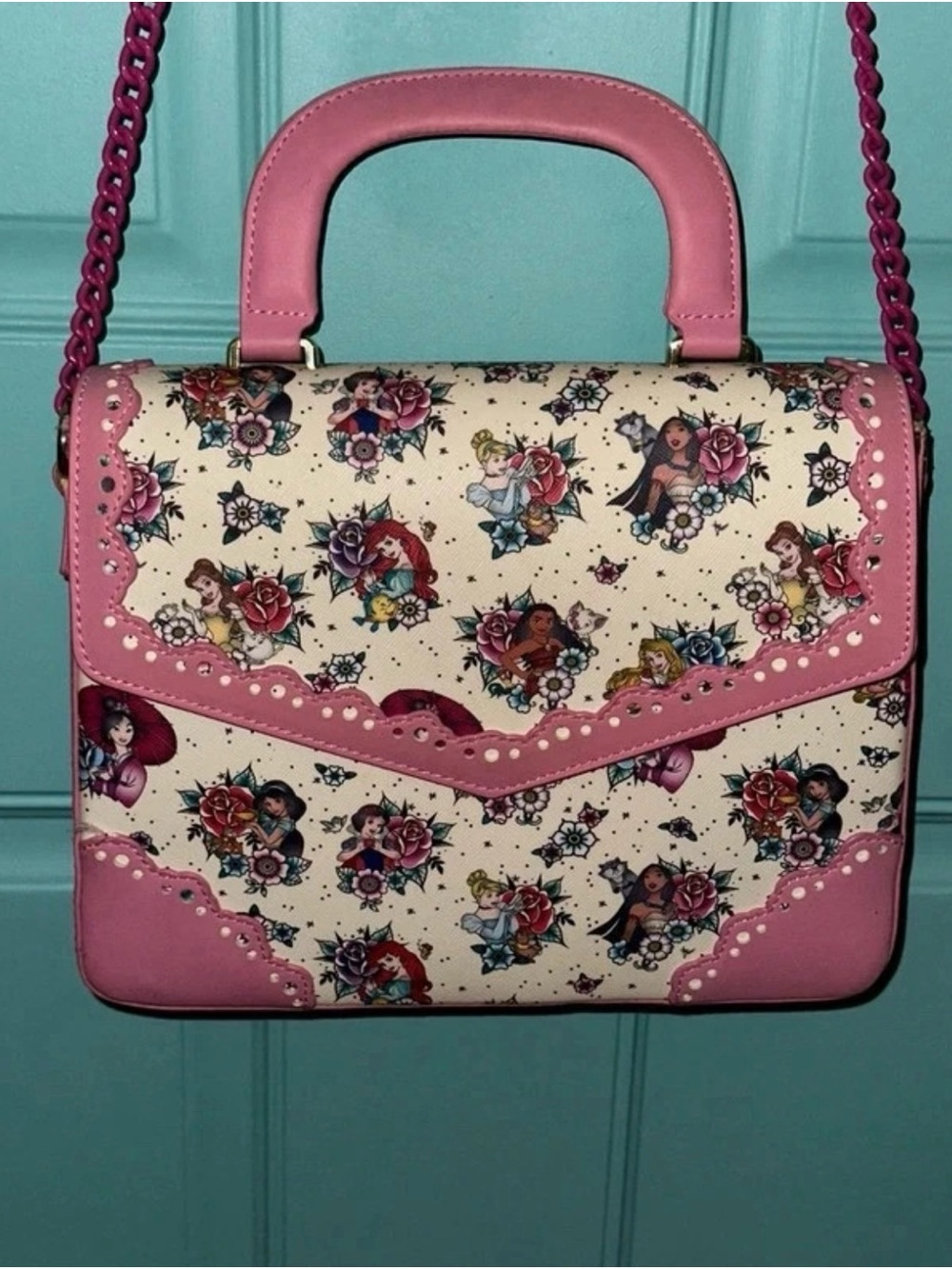 Disney Loungefly Princess Floral Pink Satchel Crossbody Purse